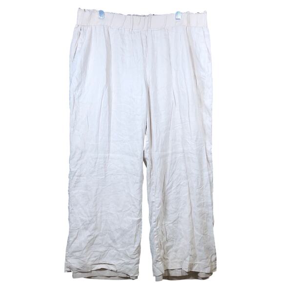 Calvin Klein Women Pants Tan Pull On High Rise Lined Paperbag Linen Blend XLarge - Picture 1 of 11